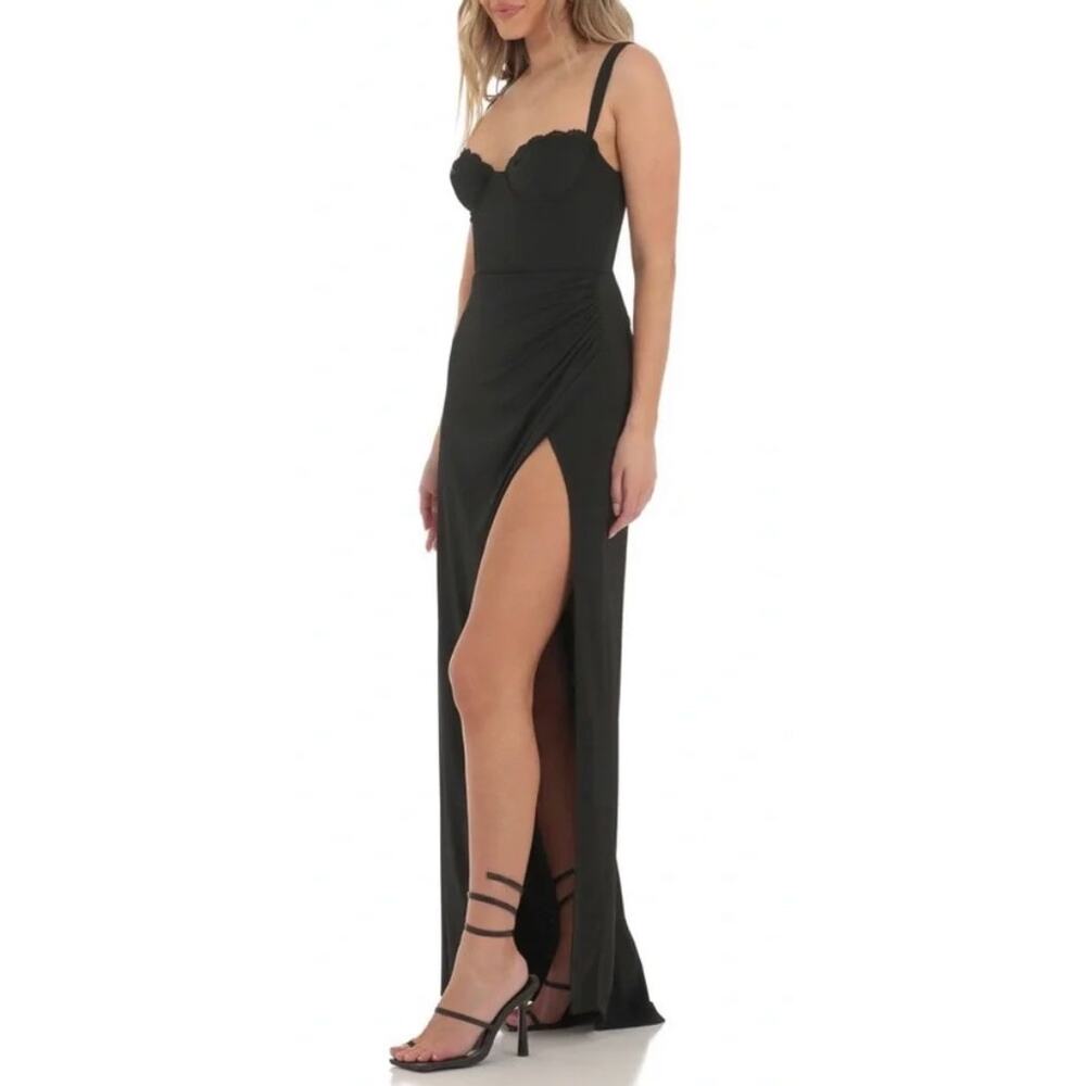 Lucy in the Sky Bustier Top Maxi Dress Black Criss Cross Back Sz XL Formal Sexy - Picture 4 of 12